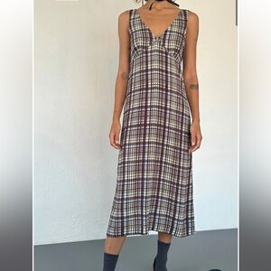 Motel Liva Midi Dress in Multi Check Brown